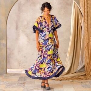 Marie Oliver Blue and Yellow Floral Maxi Dress